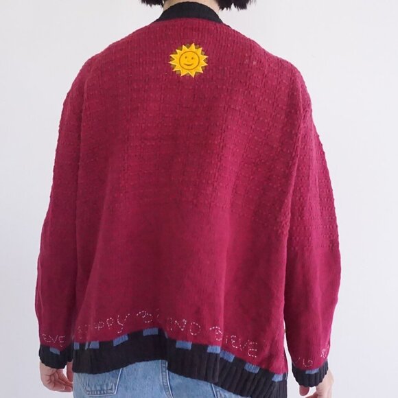 Vintage Quacker Factory Maroon Knit Embroidered Button Knit Cardigan Sweater M - Picture 3 of 11